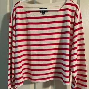 J Crew Red and White Cropped Boatneck Long Sleeve Shirt-XL-NWT